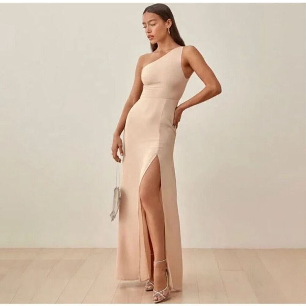 Reformation semi formal powder pink Evelyn crepe one shoulder dress